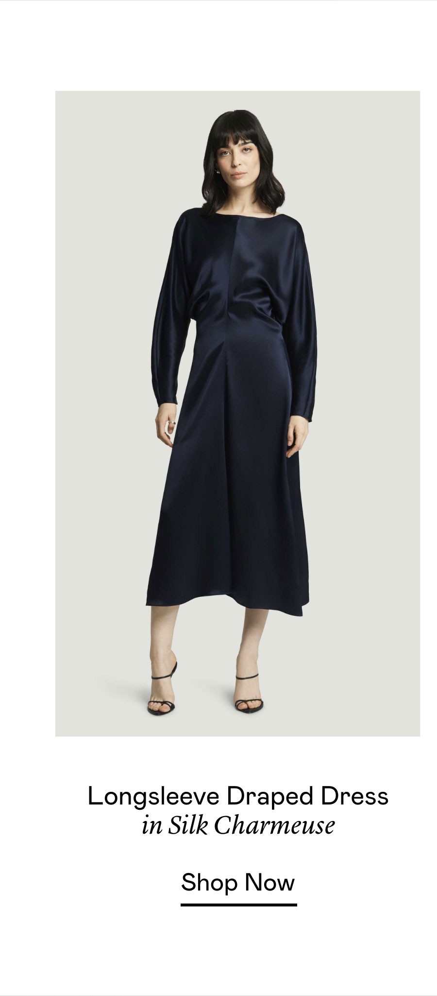 Longsleeve Draped Dress in Silk Charmeuse Longsleeve Draped Dress in Silk Charmeuse