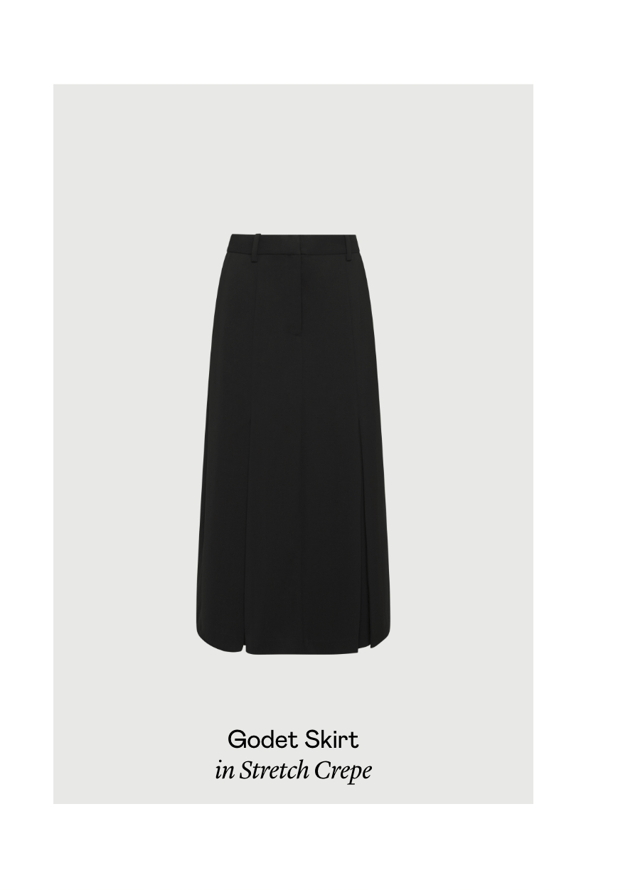 Godet Skirt in Stretch Crepe Godet Skirt in Stretch Crepe