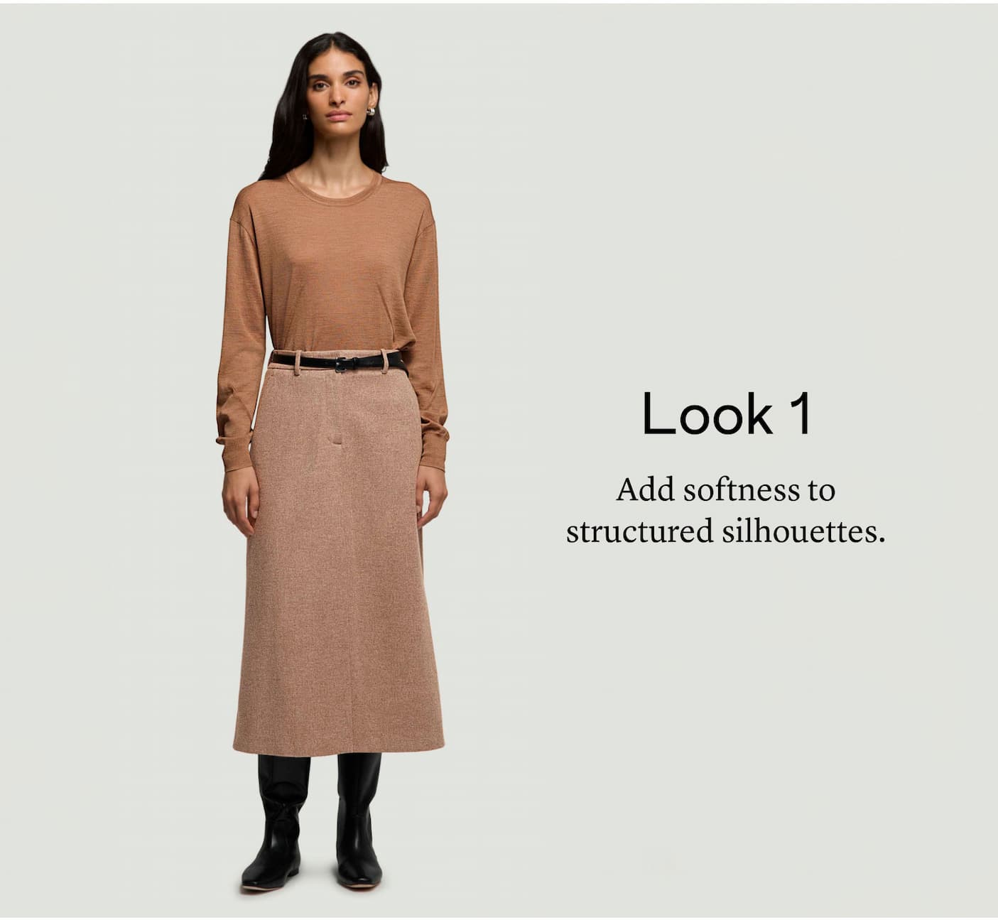 Look 1: Add softness to structured silhouettes. Look 1: Add softness to structured silhouettes.