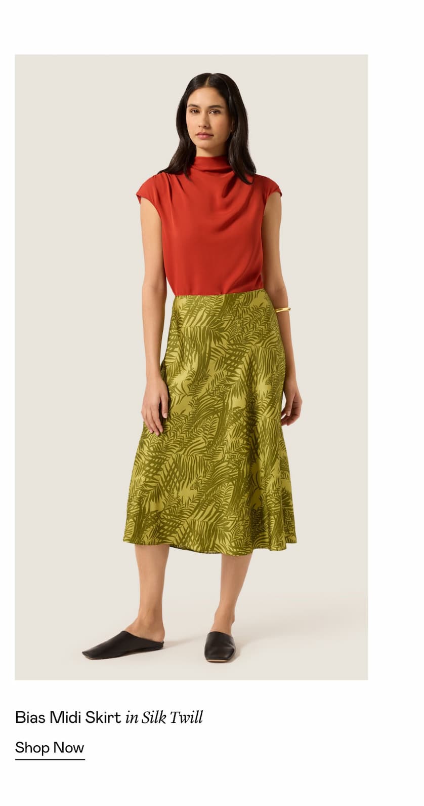 Bias Midi Skirt in Silk Twill