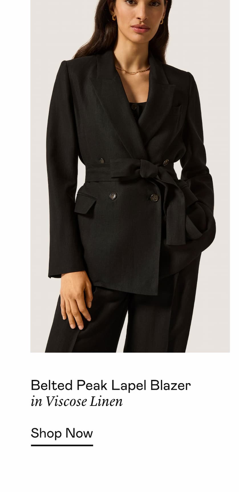 Belted Peak Lapel Blazer in Viscose Linen Belted Peak Lapel Blazer in Viscose Linen