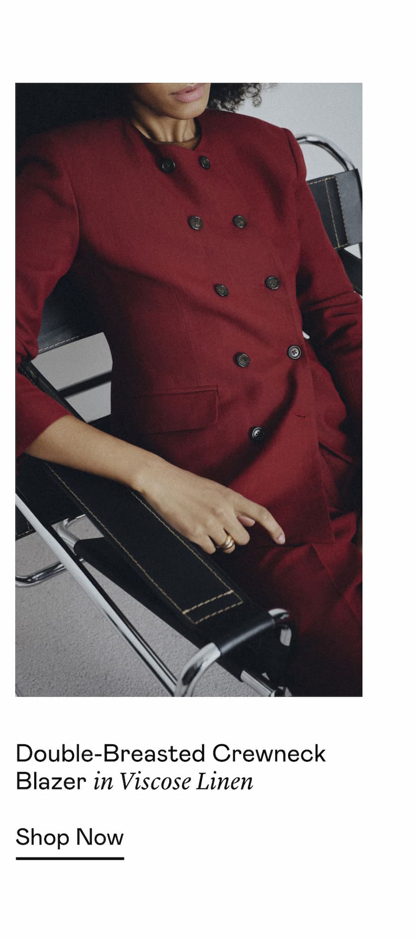 Double-Breasted Crewneck Blazer in Viscose Linen