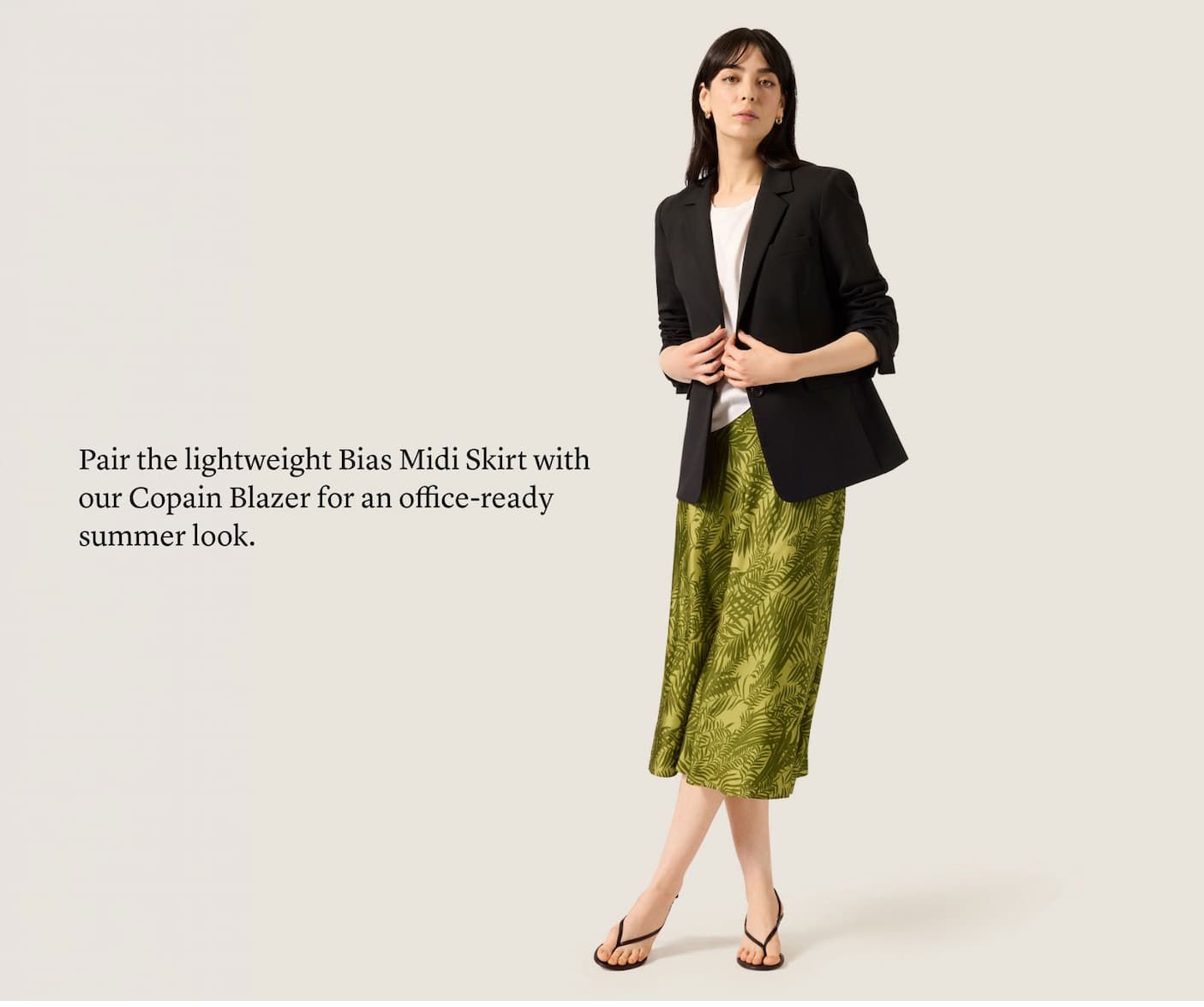Pair the lightweight Bias Midi Skirt with our Copain Blazer for an office-ready summer look.