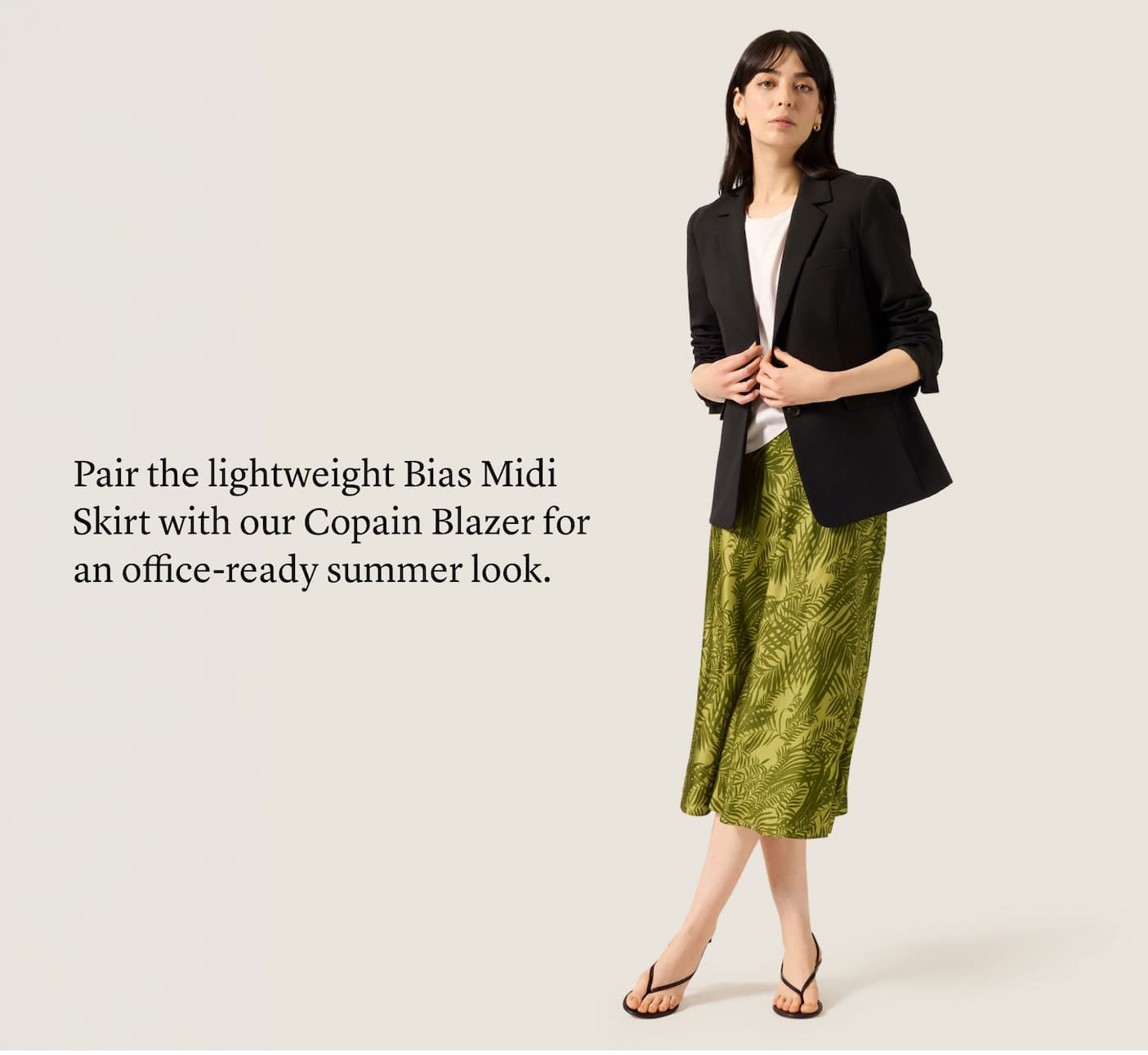 Pair the lightweight Bias Midi Skirt with our Copain Blazer for an office-ready summer look. Pair the lightweight Bias Midi Skirt with our Copain Blazer for an office-ready summer look.