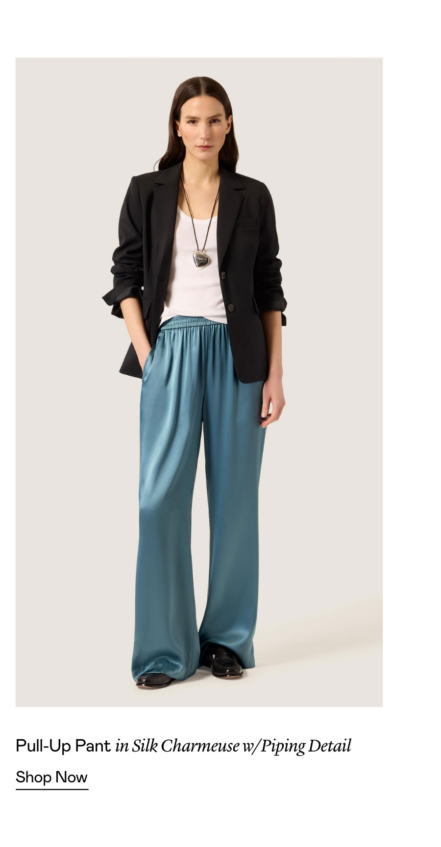 Pull-Up Pant in Silk Charmeuse w/Piping Detail