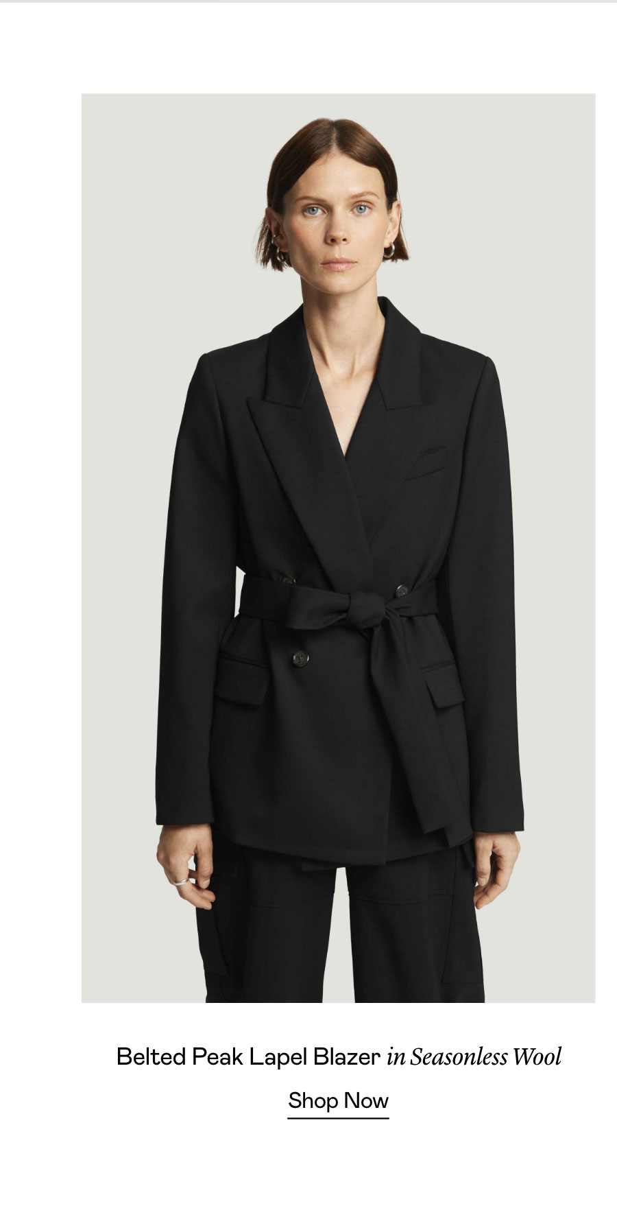 Belted Peak Lapel Blazer in Seasonless Wool