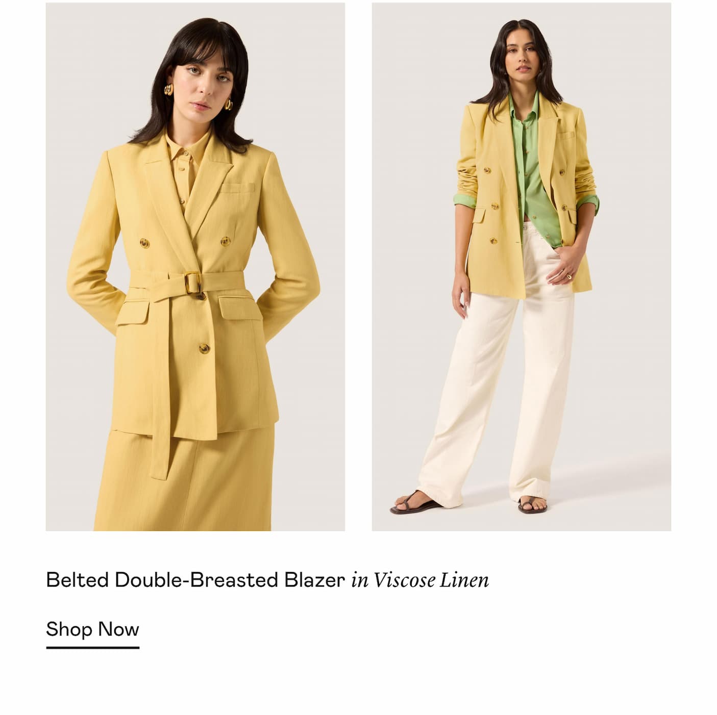 Belted Double-Breasted Blazer in Viscose Linen
