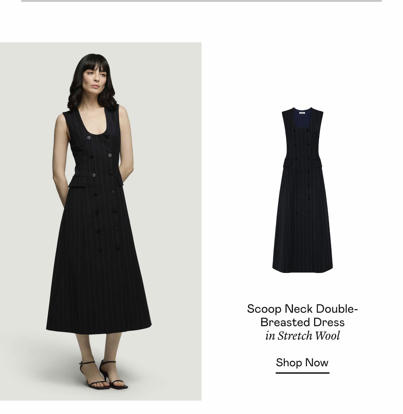 Scoop Neck Double-Breasted Dress in Stretch Wool Scoop Neck Double-Breasted Dress in Stretch Wool