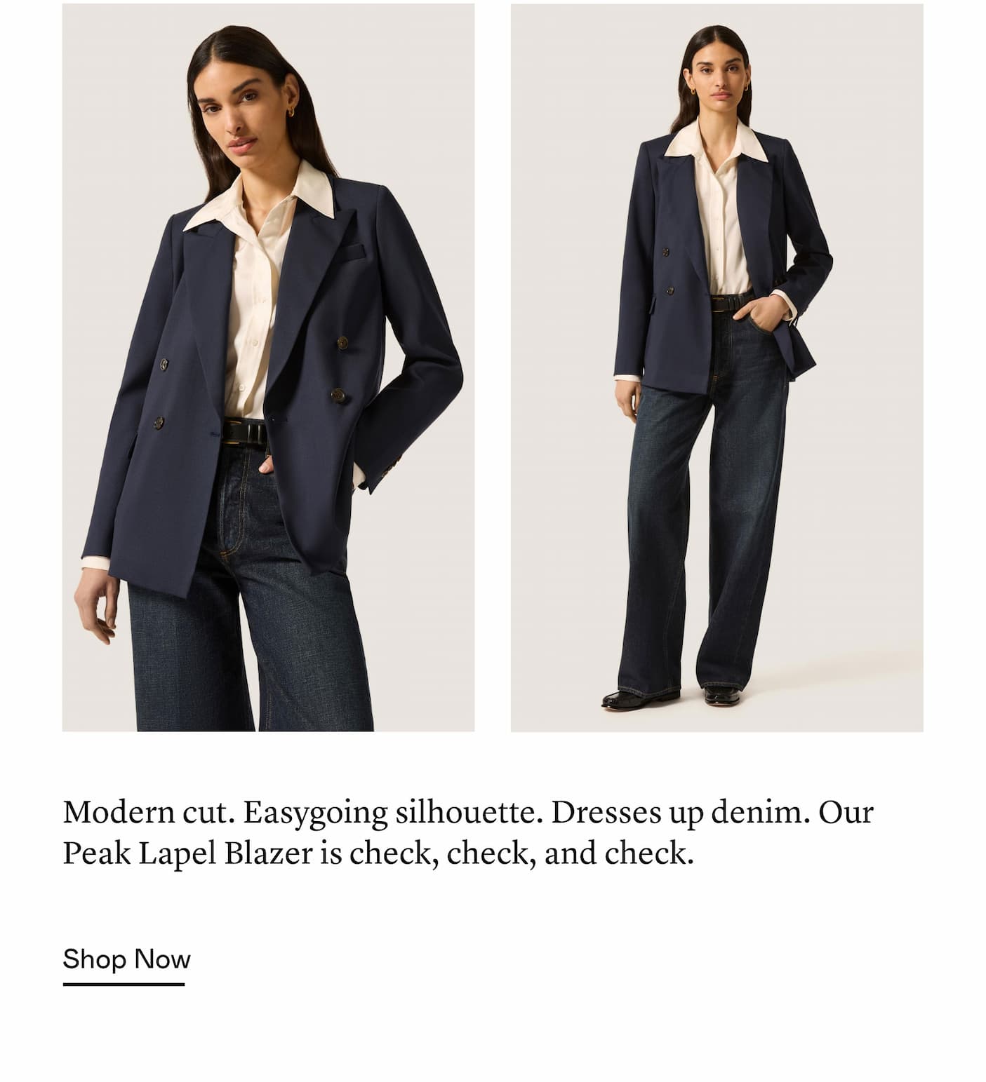 Modern cut. Easygoing silhouette. Dresses up denim. Our Peak Lapel Blazer is check, check, and check.