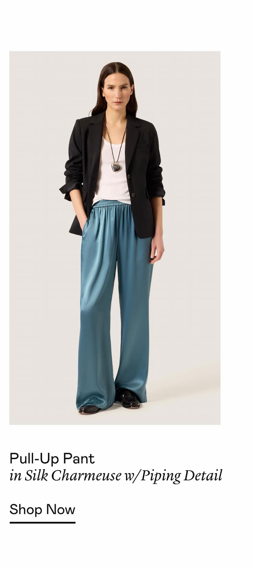 Pull-Up Pant in Silk Charmeuse w/Piping Detail
