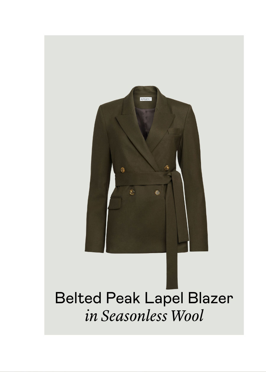 Belted Peak Lapel Blazer in Seasonless Wool