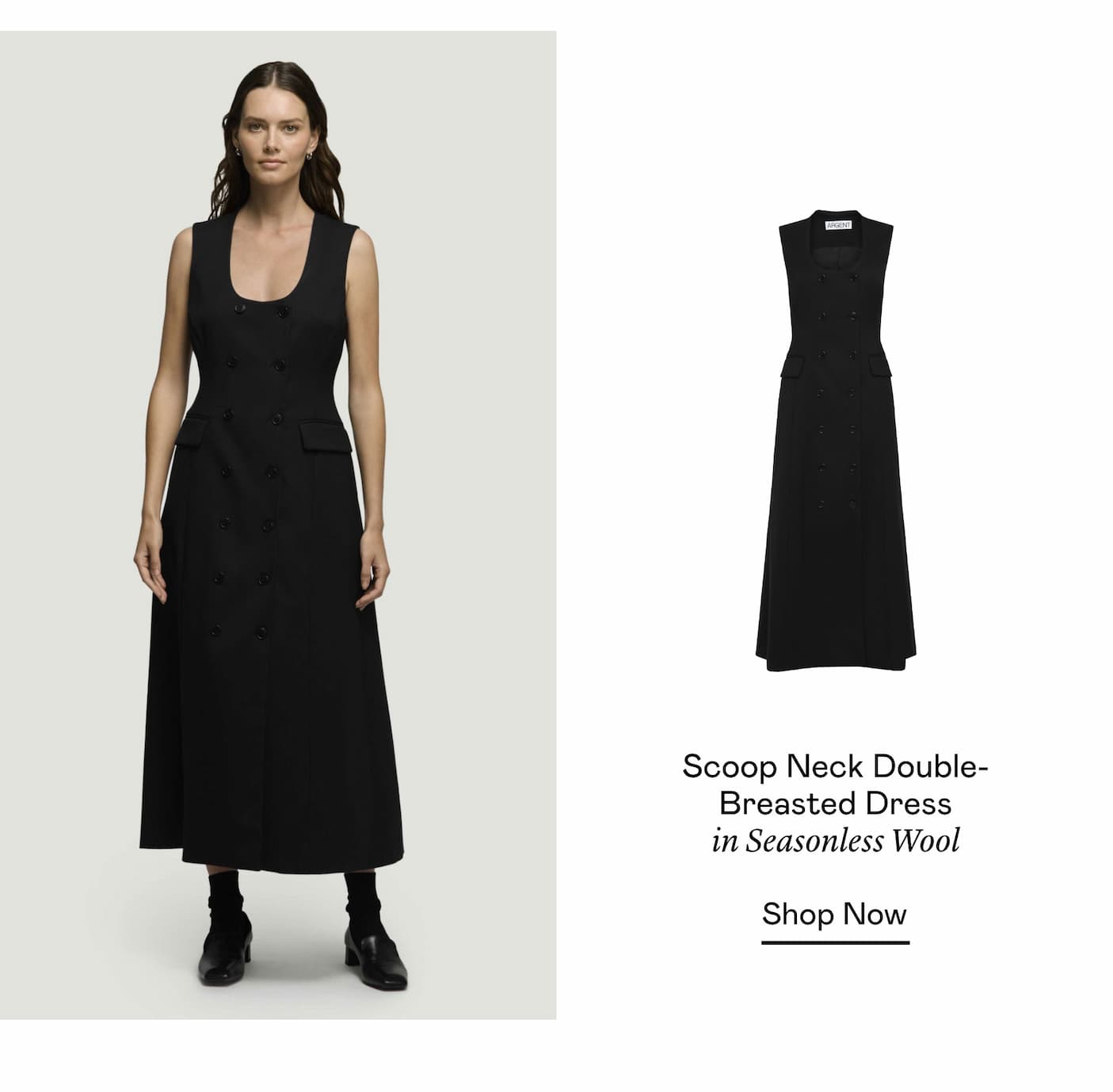 Scoop Neck Double-Breasted Dress in Seasonless Wool Scoop Neck Double-Breasted Dress in Seasonless Wool