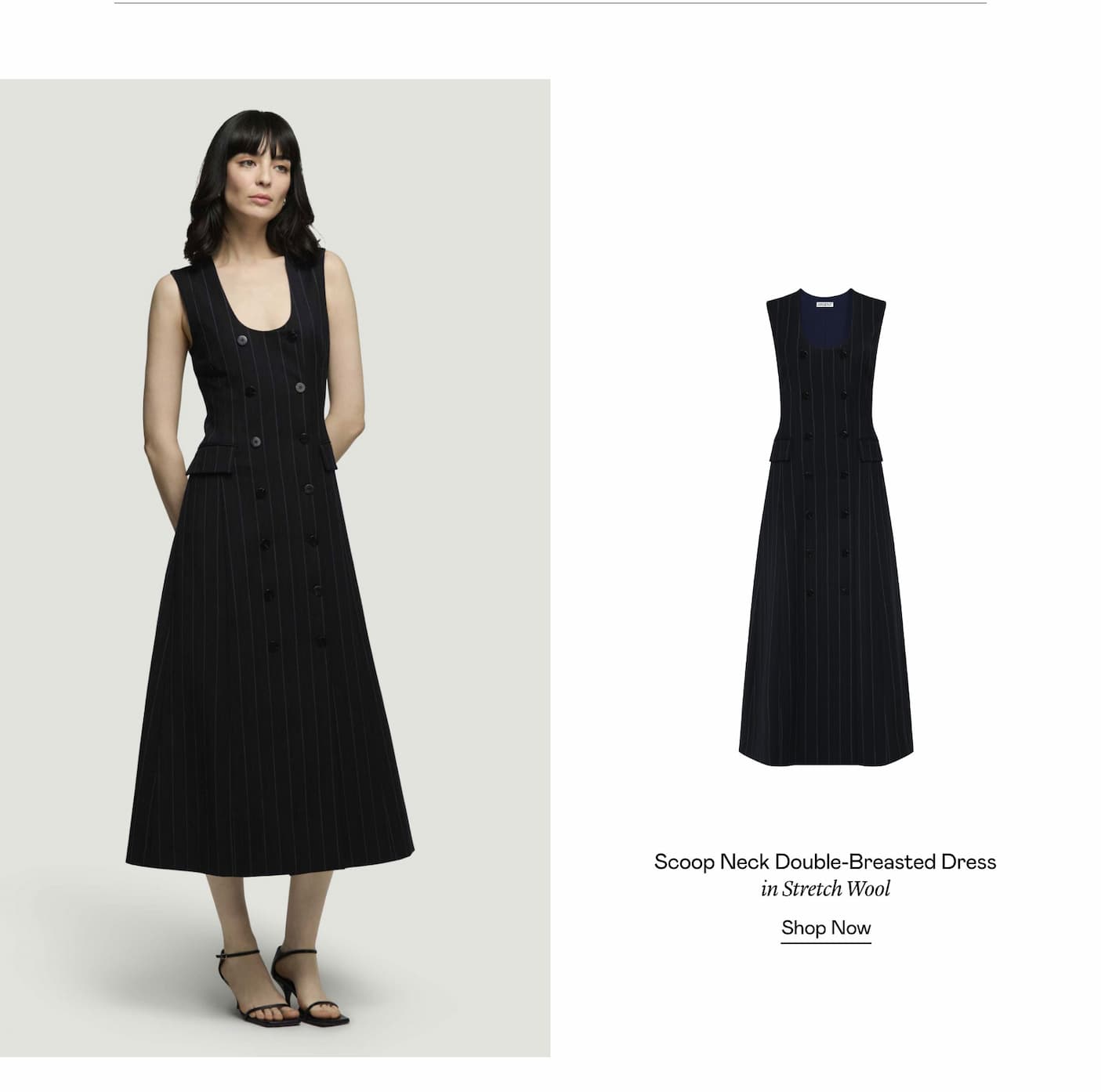 Scoop Neck Double-Breasted Dress in Stretch Wool Scoop Neck Double-Breasted Dress in Stretch Wool