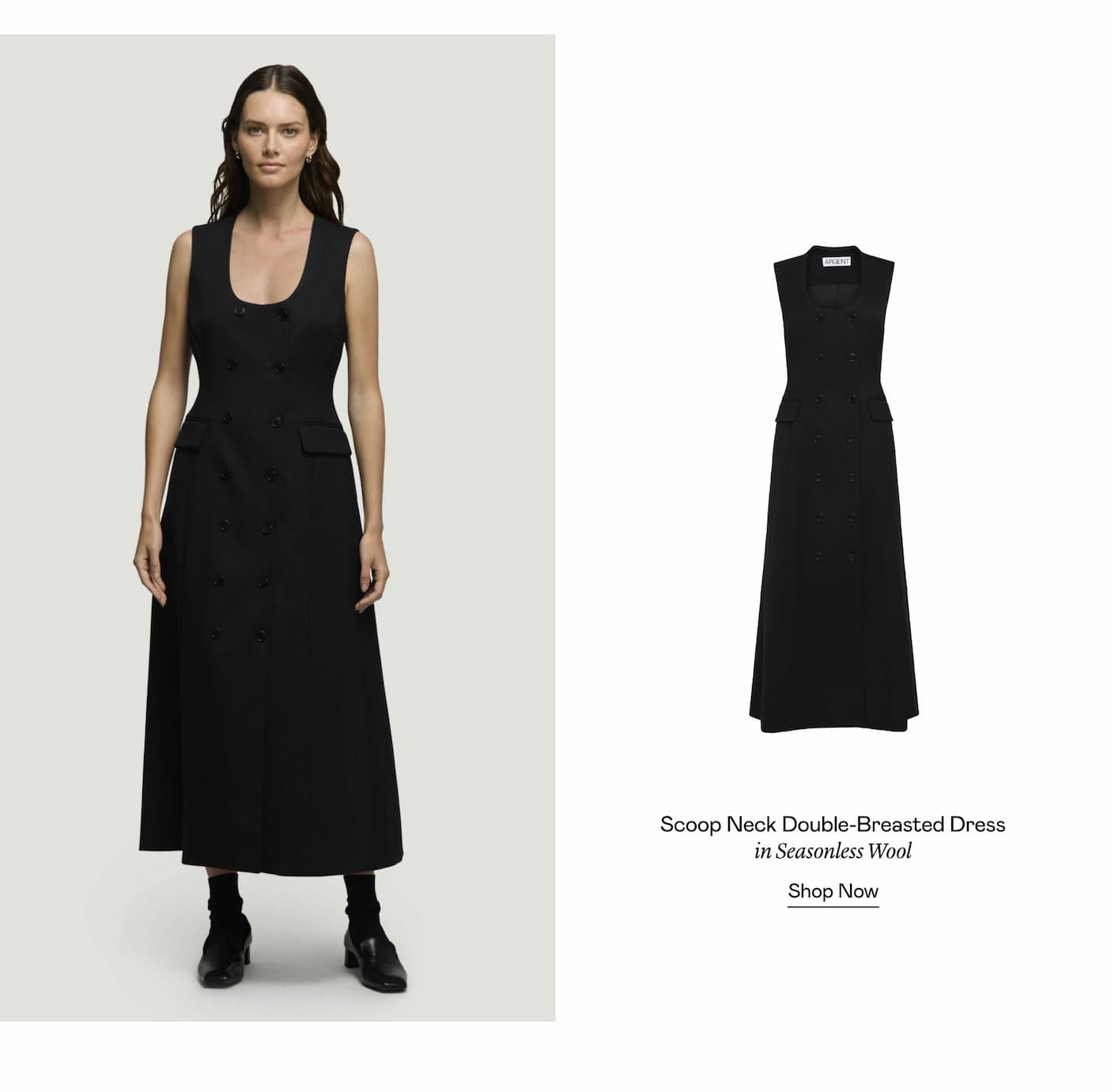 Scoop Neck Double-Breasted Dress in Seasonless Wool Scoop Neck Double-Breasted Dress in Seasonless Wool