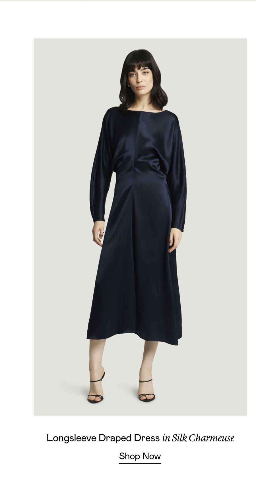 Longsleeve Draped Dress in Silk Charmeuse