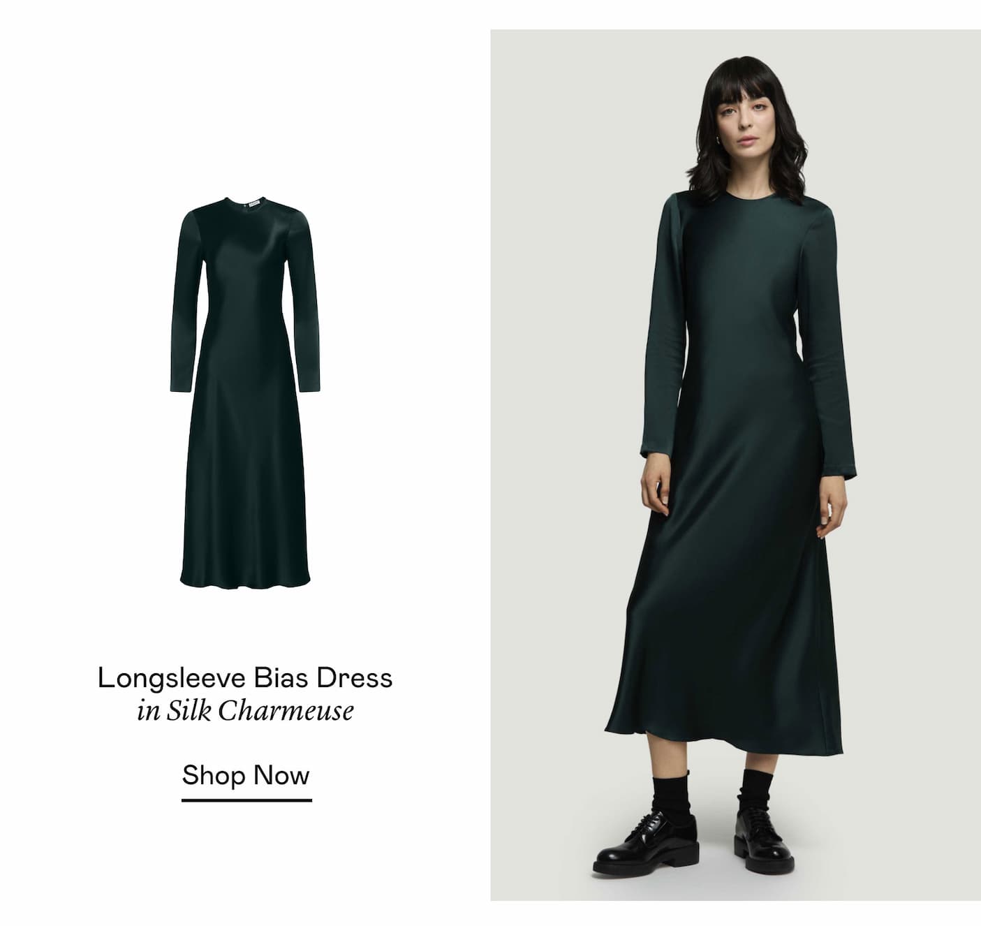 Longsleeve Bias Dress in Silk Charmeuse Longsleeve Bias Dress in Silk Charmeuse