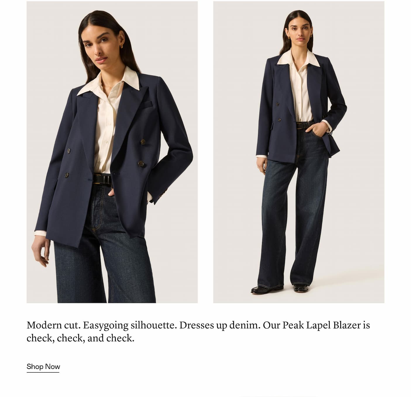 Modern cut. Easygoing silhouette. Dresses up denim. Our Peak Lapel Blazer is check, check, and check.