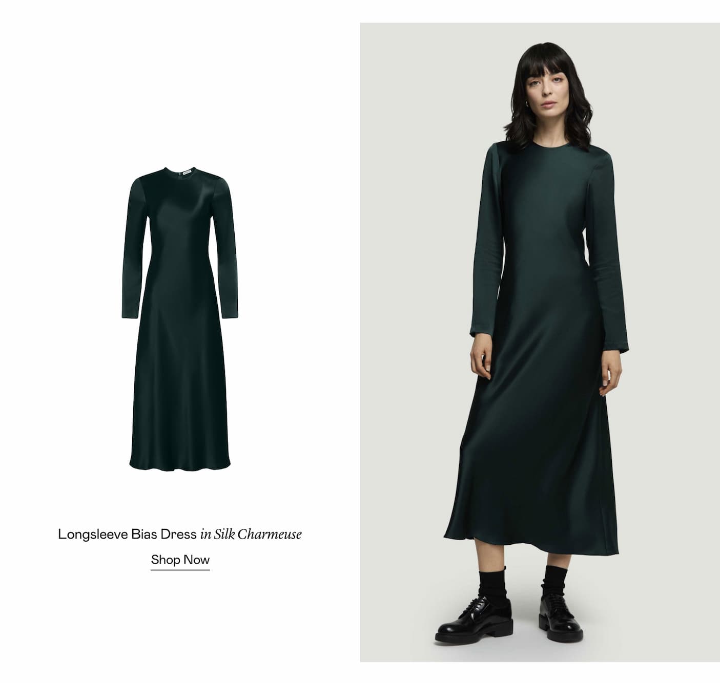 Longsleeve Bias Dress in Silk Charmeuse Longsleeve Bias Dress in Silk Charmeuse