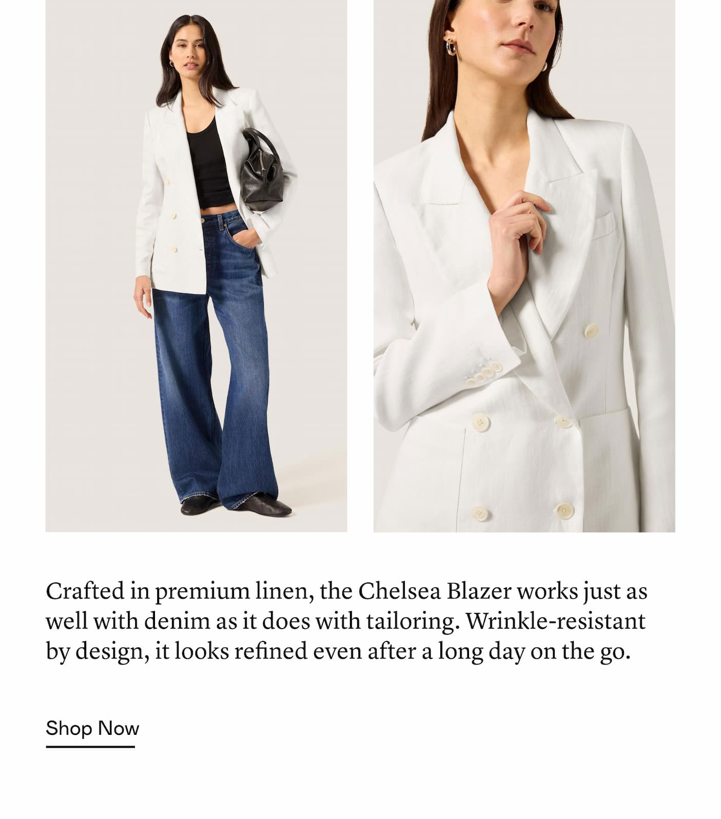 Crafted in premium linen, the Chelsea Blazer works just as well with denim as it does with tailoring. Wrinkle-resistant by design, it looks refined even after a long day on the go. Crafted in premium linen, the Chelsea Blazer works just as well with denim as it does with tailoring. Wrinkle-resistant by design, it looks refined even after a long day on the go.