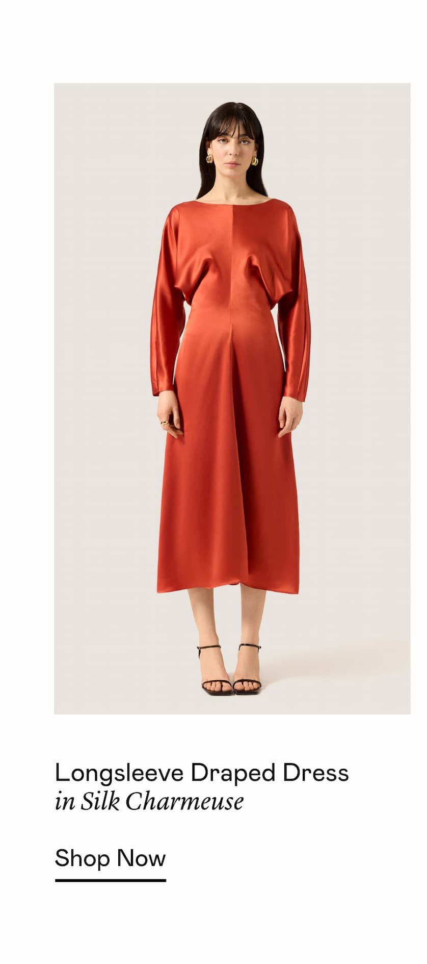 Longsleeve Draped Dress in Silk Charmeuse Longsleeve Draped Dress in Silk Charmeuse