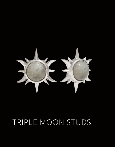 Labradorite Triple Moon Studs