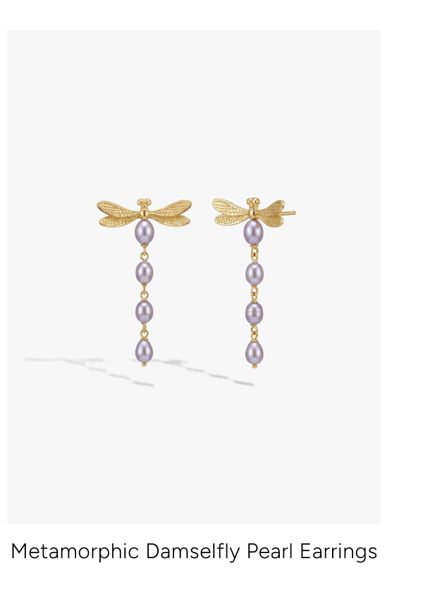 Metamorphic Damselfly Pearl Earrings