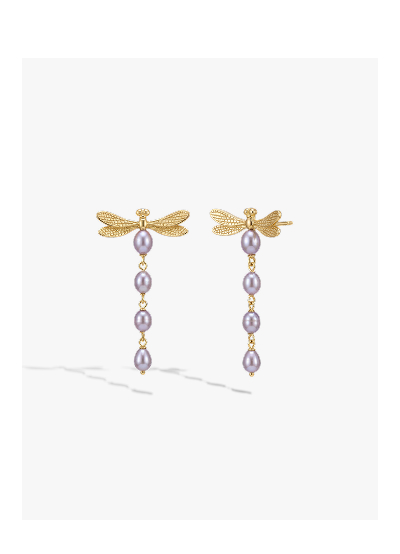 Metamorphic Damselfly Pearl Earrings