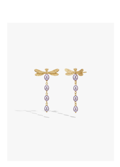 Metamorphic Damselfly Pearl Earrings