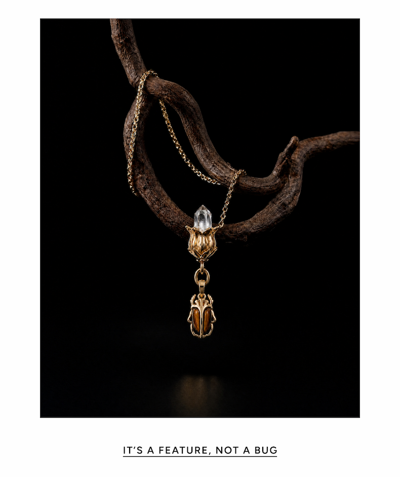 Carved Gemstone Deathwatch Beetle Pendant