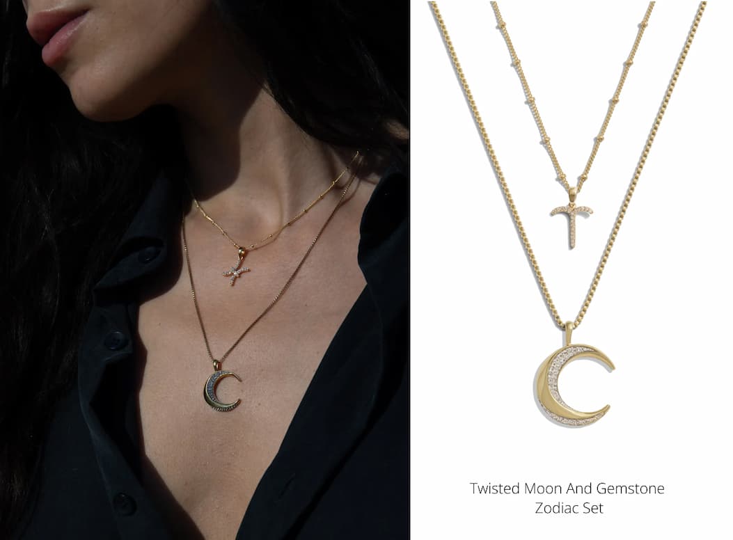 Twisted Moon And Gemstone Zodiac Set