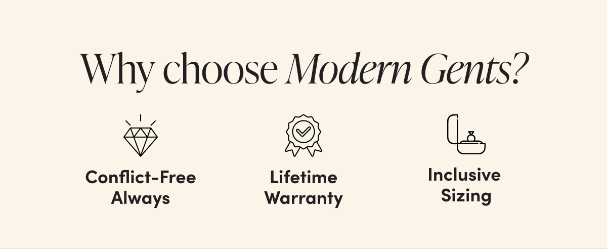 Why Choose Modern Gents? Conflict-Free Always, Lifetime Warranty, Inclusive Sizing