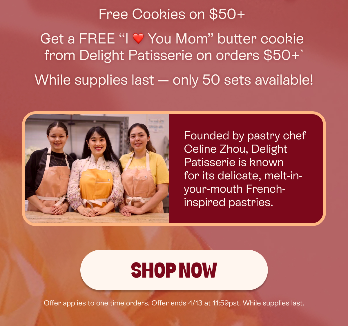Free cookies with orders $50+ while supplies last