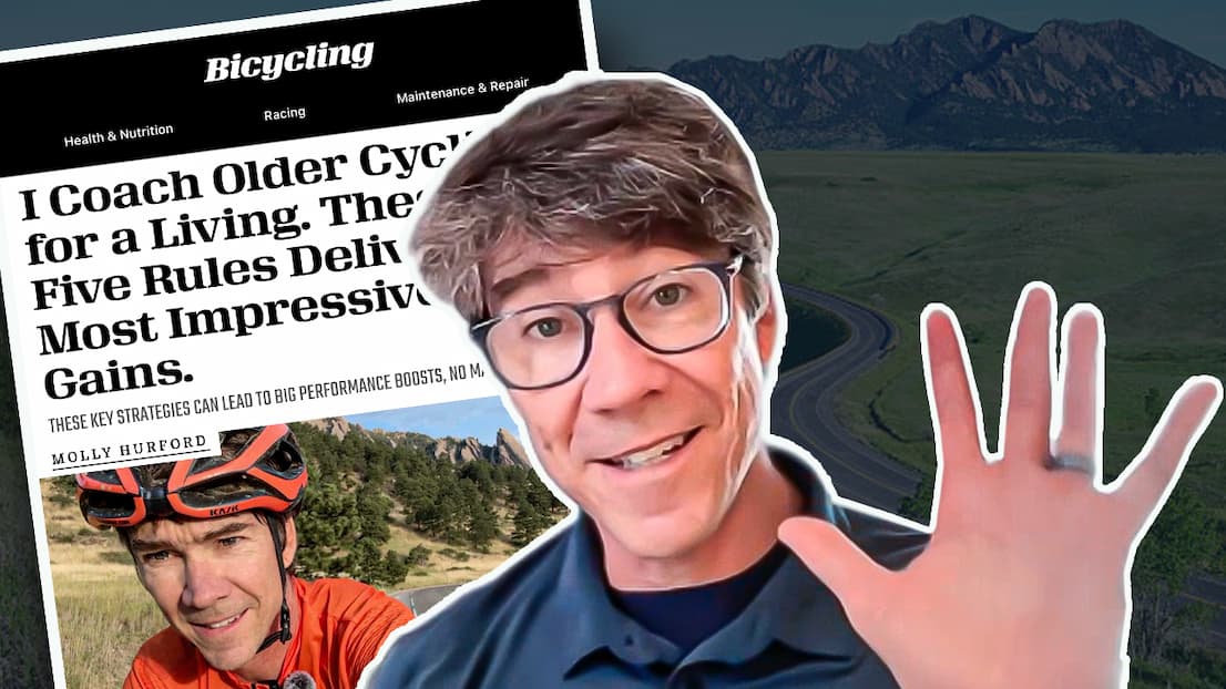 Graphic promoting YouTube video 5 Training Rules for Masters Cyclists