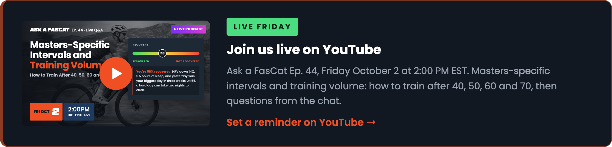 Graphic promoting the live YouTube episode 