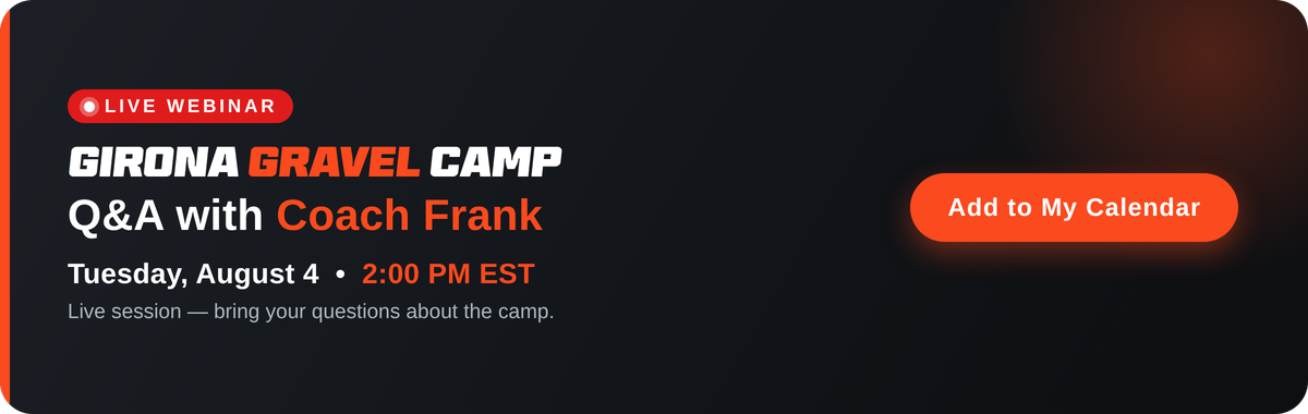 Graphic promoting the Girona Gravel Camp webinar with Frank 