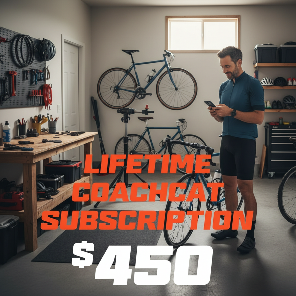 an image of a man standing in a garage with a bike