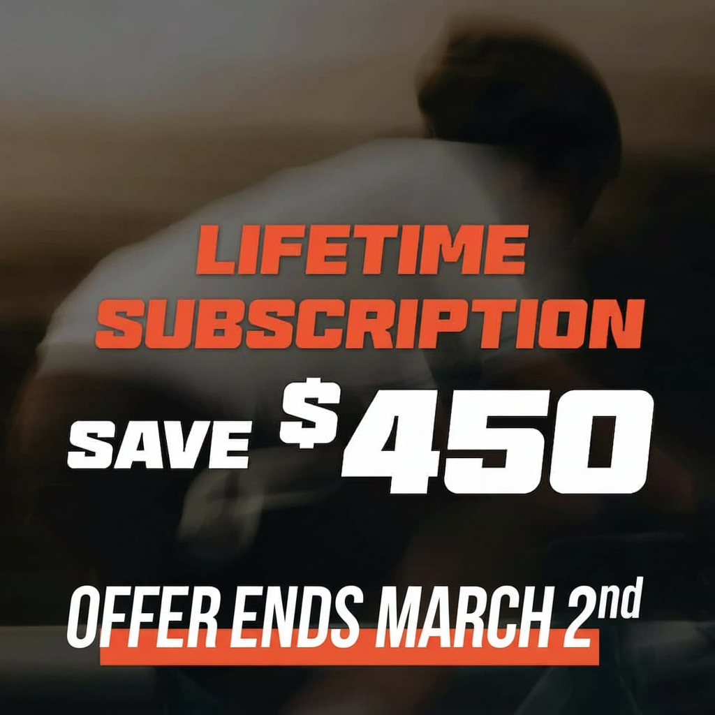 an image of a man riding a bike with the words lifetime subscription save $ 450