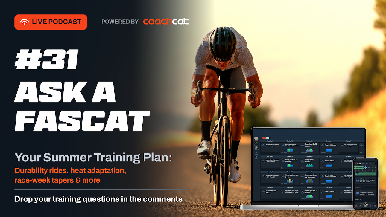 Graphic promoting ask a FastCat number 31: your summer training plan. 