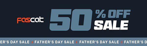 FasCat email banner promoting 50% off sale 