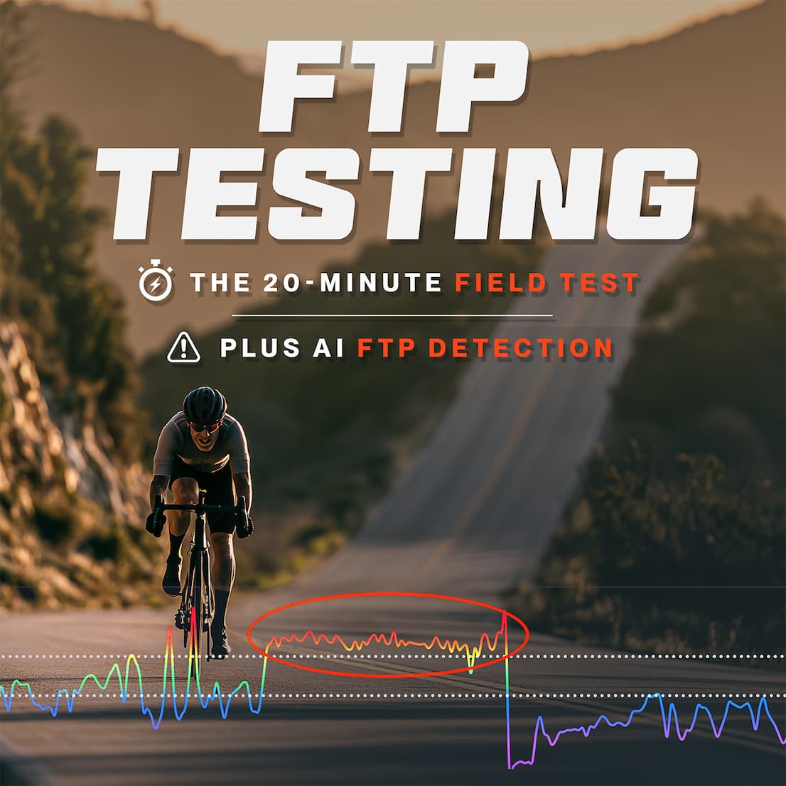 A graphic promoting FTP Testing: The 20-Minute Field Test and Auto FTP Detection