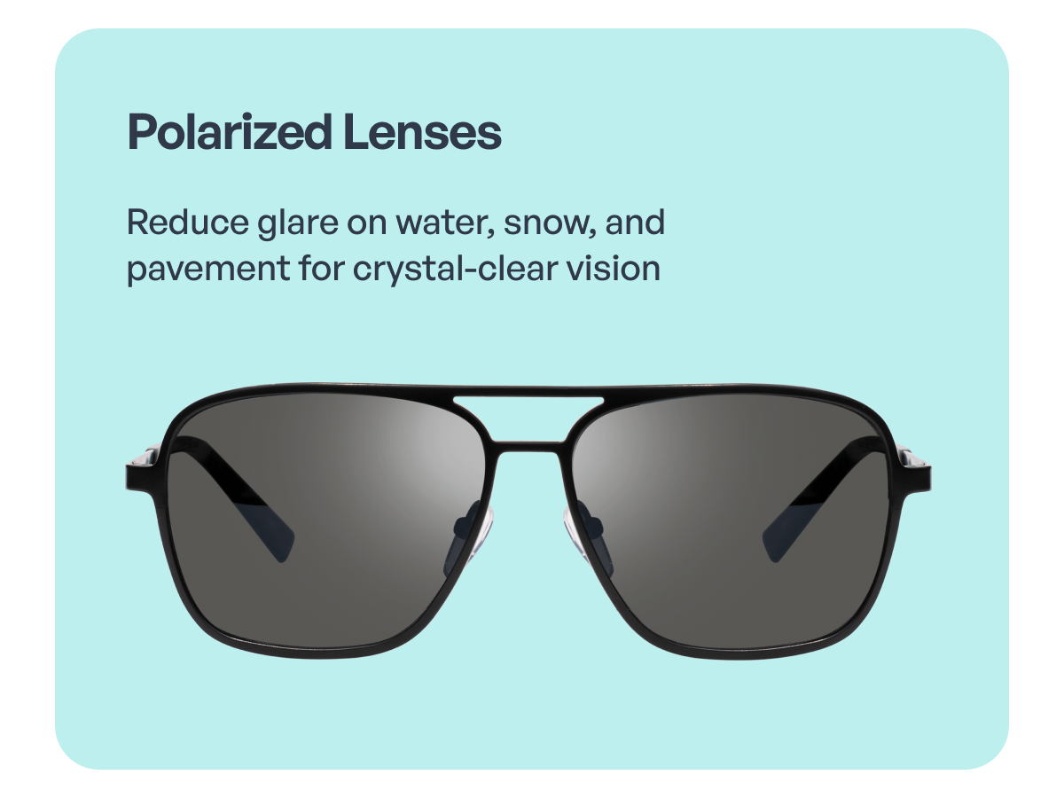 polarized lenses reduce glare on water, snow, and pavement for crystal-clear vision