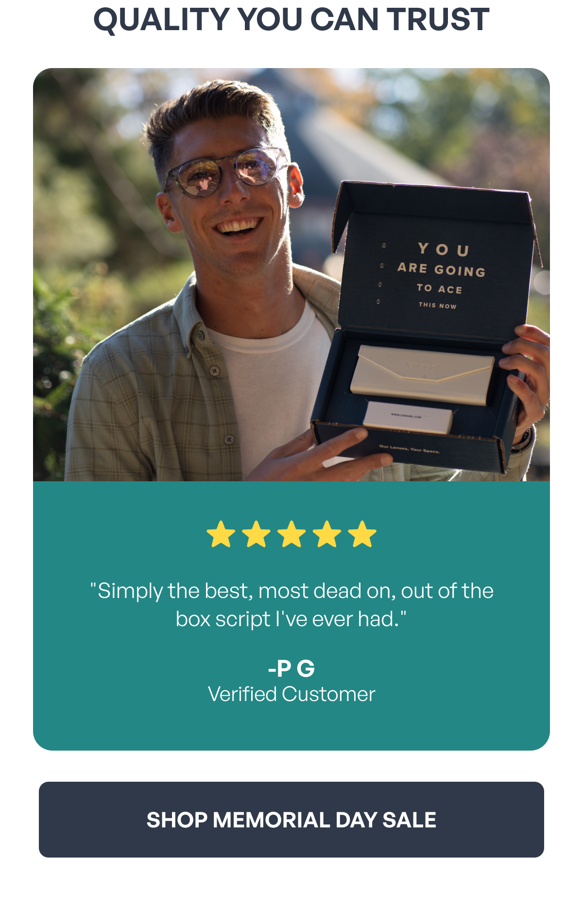 quality you can trust ⭐️ ⭐ ️⭐️ ⭐️ ⭐️ "simply the best, most dead on, out of the box script i've ever had." -p g
verified customer shop memorial day sale