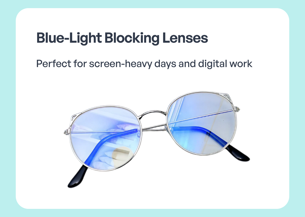 blue-light blocking lenses perfect for screen-heavy days and digital work