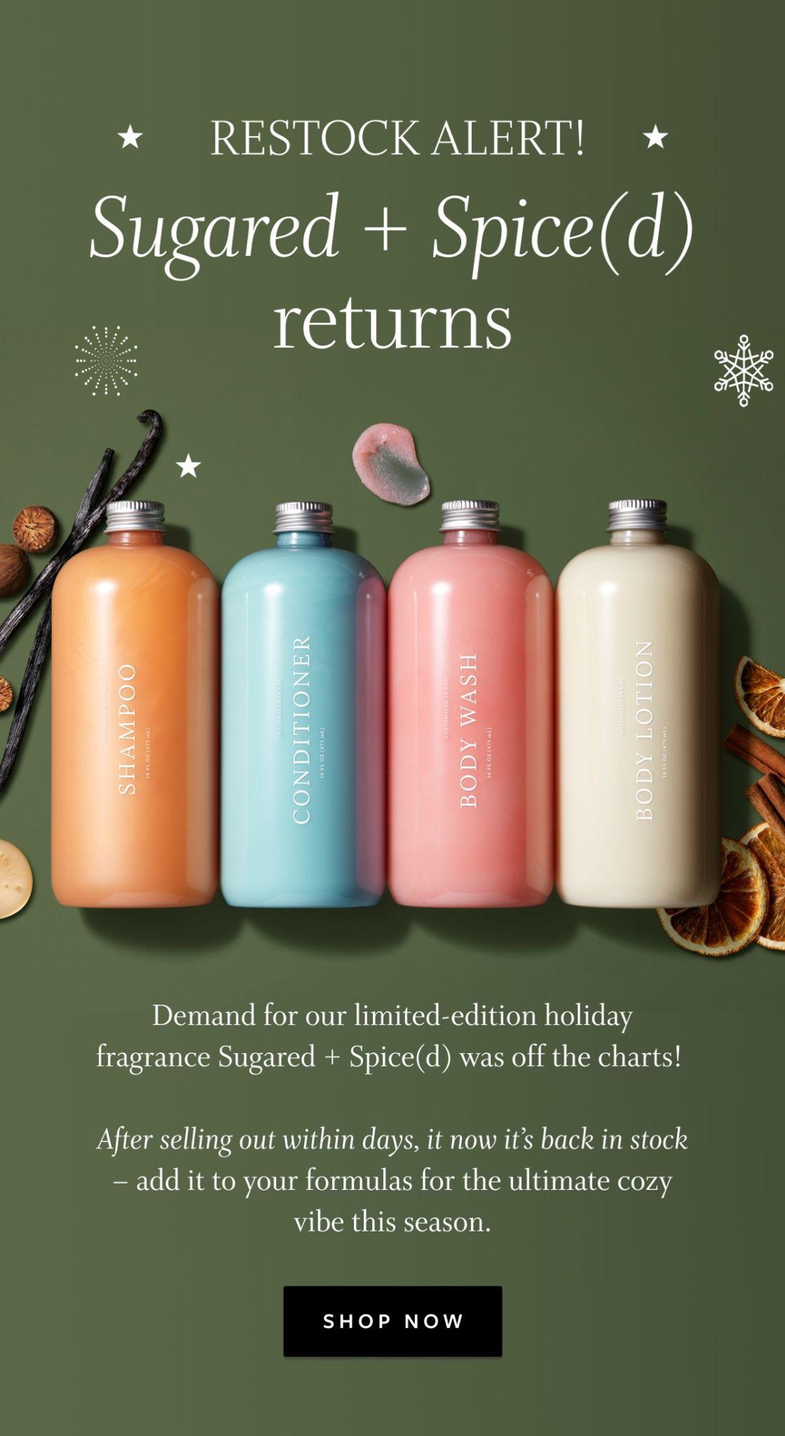 SOLD OUT holiday fragrance Sugared + Spice(d) is back for a limited