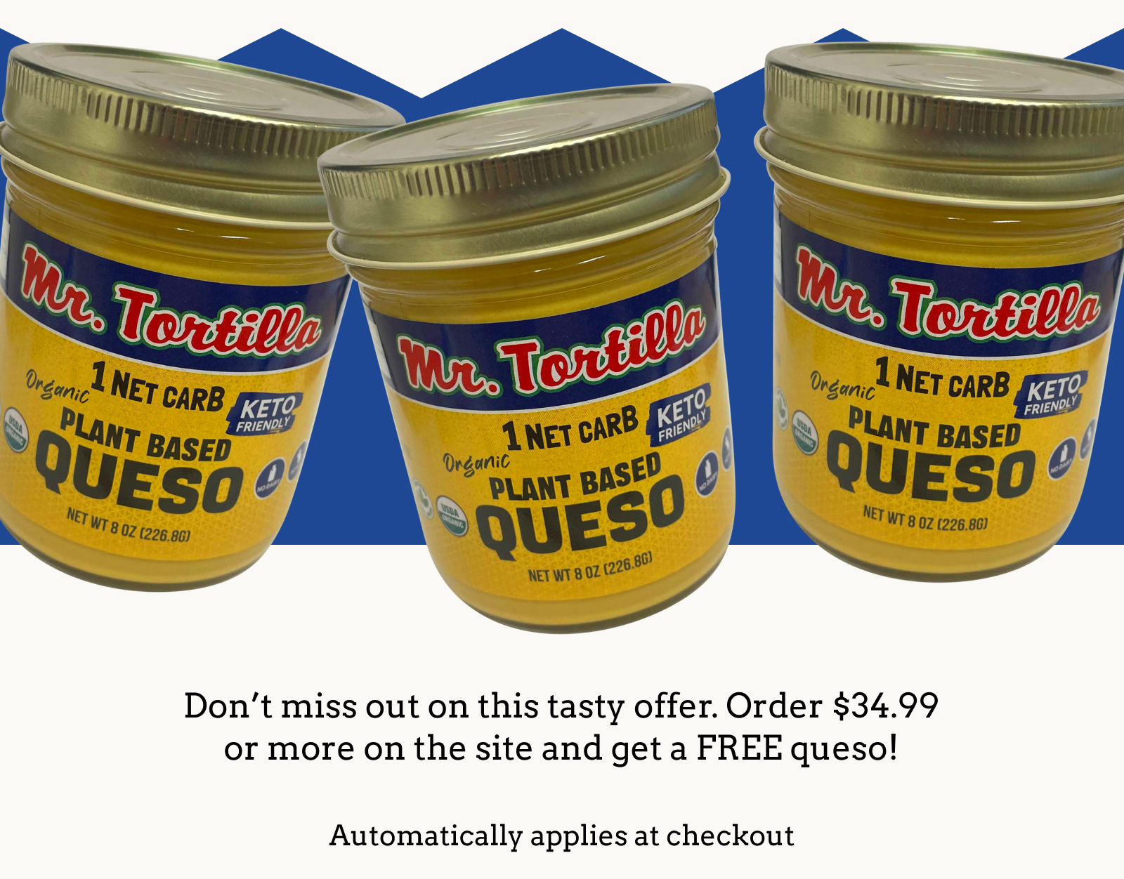 Don't miss out on this tasty offer. Order $34.99 or more on the site and get a FREE queso!