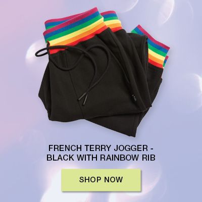 French Terry Jogger - Black with Rainbow Rib
