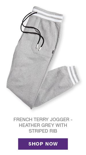 French Terry Jogger - Heather Grey with Striped Rib