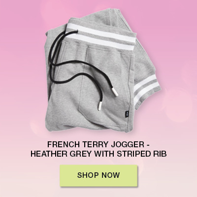 French Terry Jogger - Heather Grey with Striped Rib