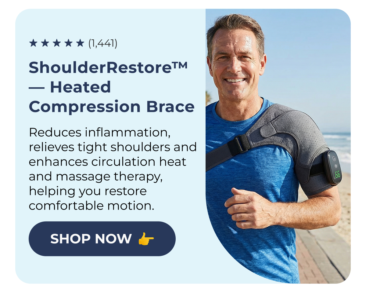 (1,441) ShoulderRestore™ — Heated Compression Brace Reduces inflammation, relieves tight shoulders and enhances circulation heat and massage therapy, helping you restore comfortable motion. Shop Now