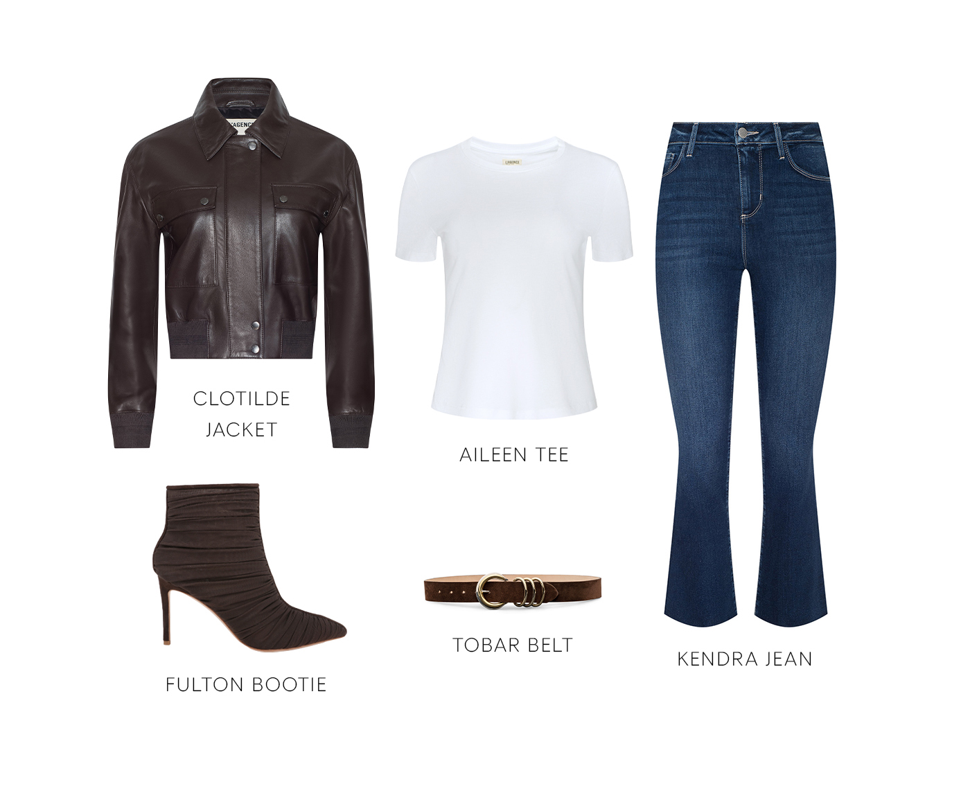 CLOTILDE JACKET AILEEN TEE FULTON BOOTIE TOBAR BELT KENDRA JEAN